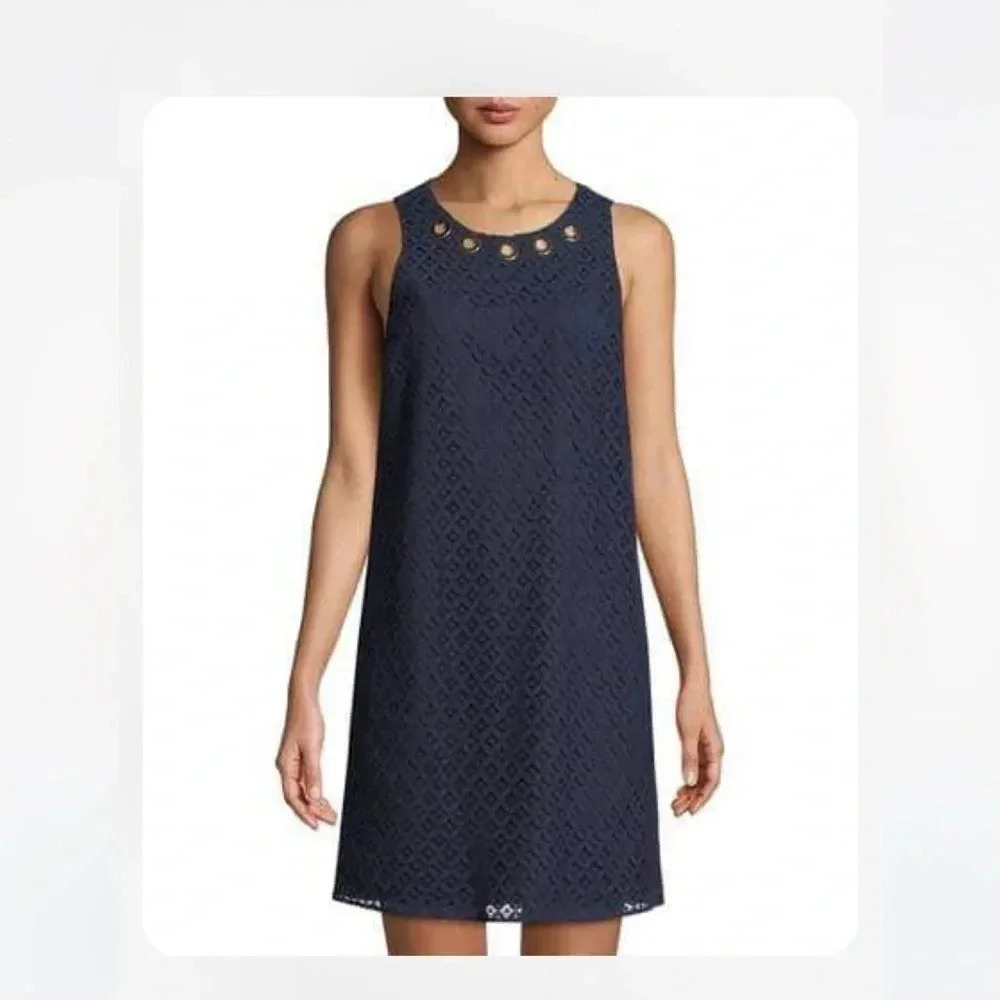 Michael Kors Grommet Neck  Dark Blue Lace Sleeveless Dress Size 10